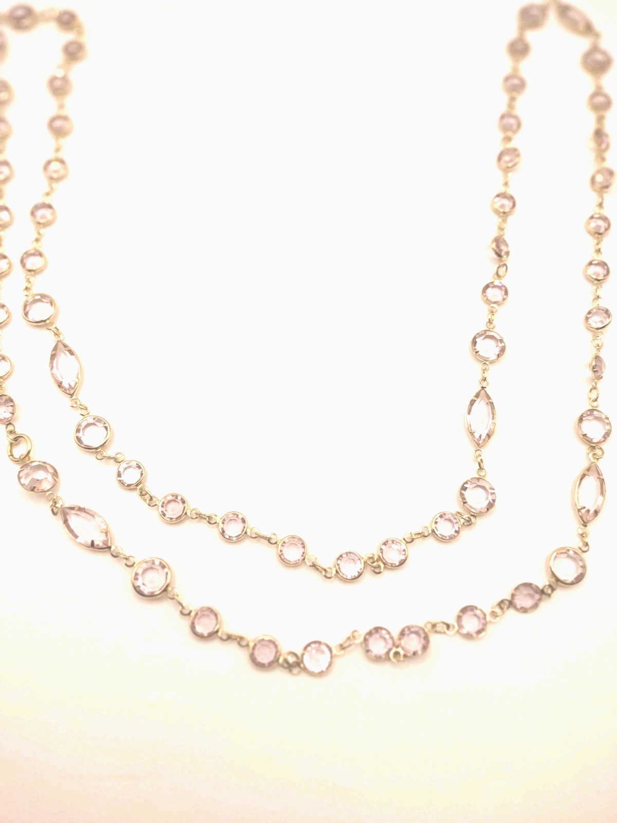 Vintage Necklace Open Bezel Gold Tone Light Pink Fauceted Glass Fashion Jewelry