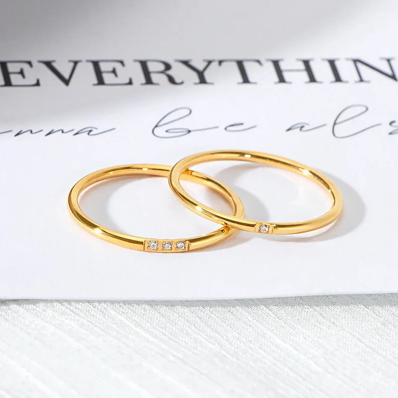 CZ Ring 1mm Thin Round Zircon Gold Tone Stackable Engagement Women Jewelry