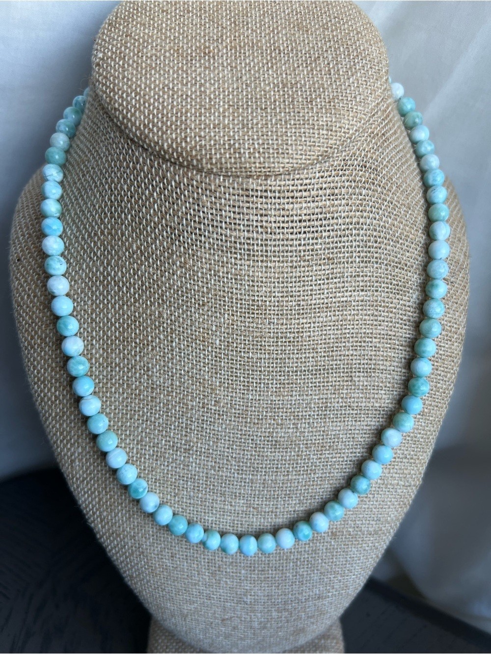 Larimar necklace 6mm SIZE 18’ with S925 clasp ( Adjustable)
