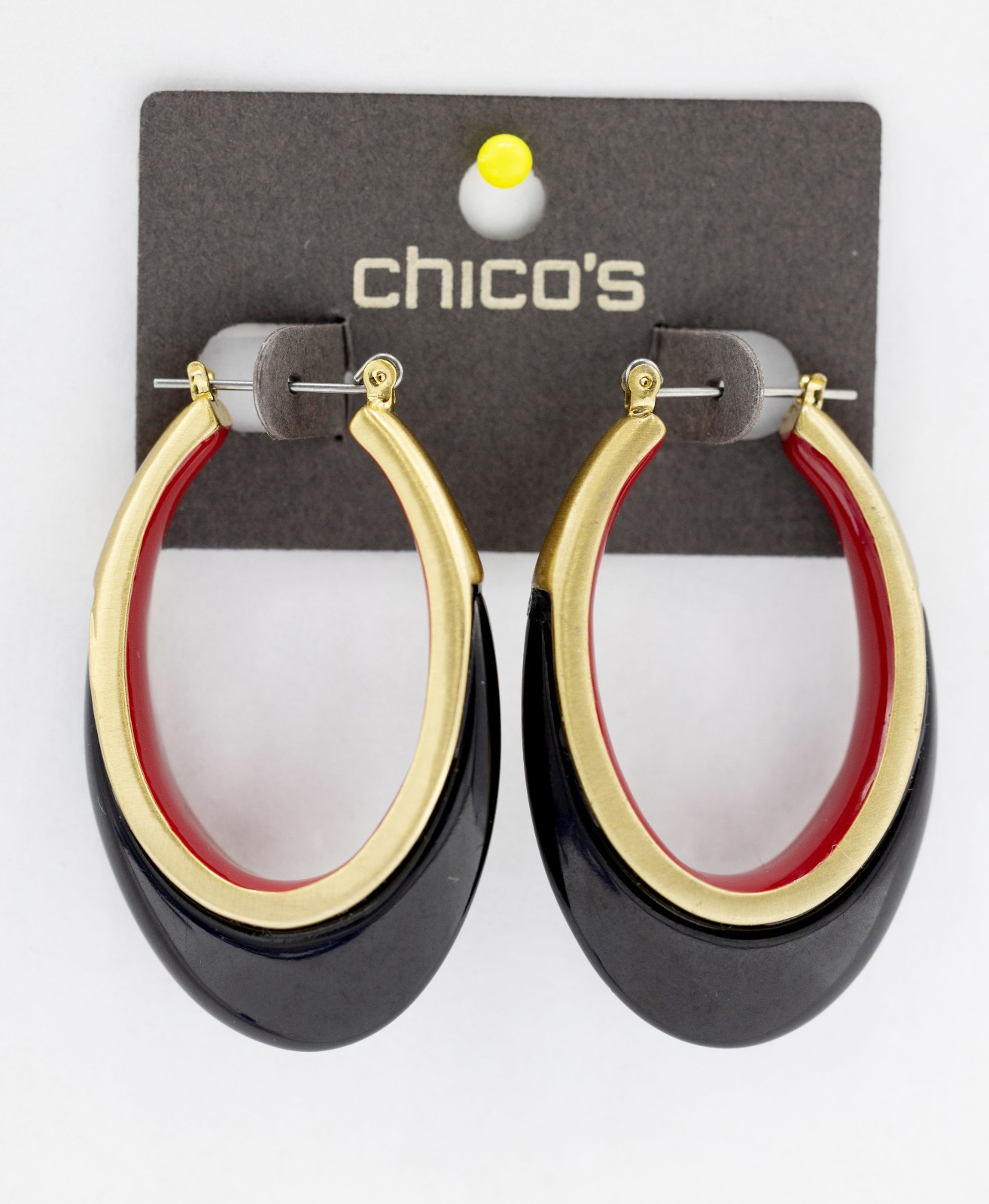 Chico’s black red and gold-tone dangle hoop earrings New