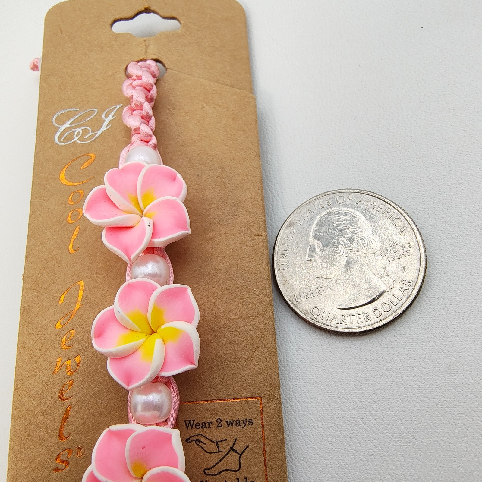 Hawaiian Pink Flower Bracelet Anklet Coastal Beach Tropical Resort Wear