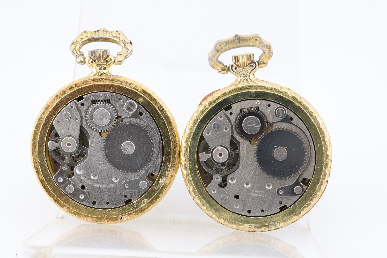 LOT OF 2, SWISS cal. BAUMGARTNER 866, 1j POCKET WATCHES, 34.2mm (LI)