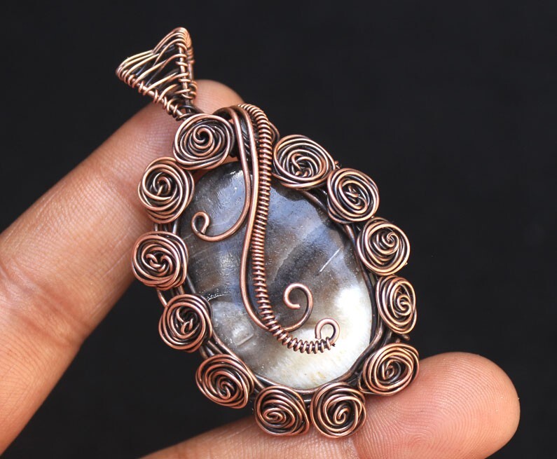 Flower Design Copper Wire Wrap Pendant Jewelry Green Zebra Jasper Gemstone N321