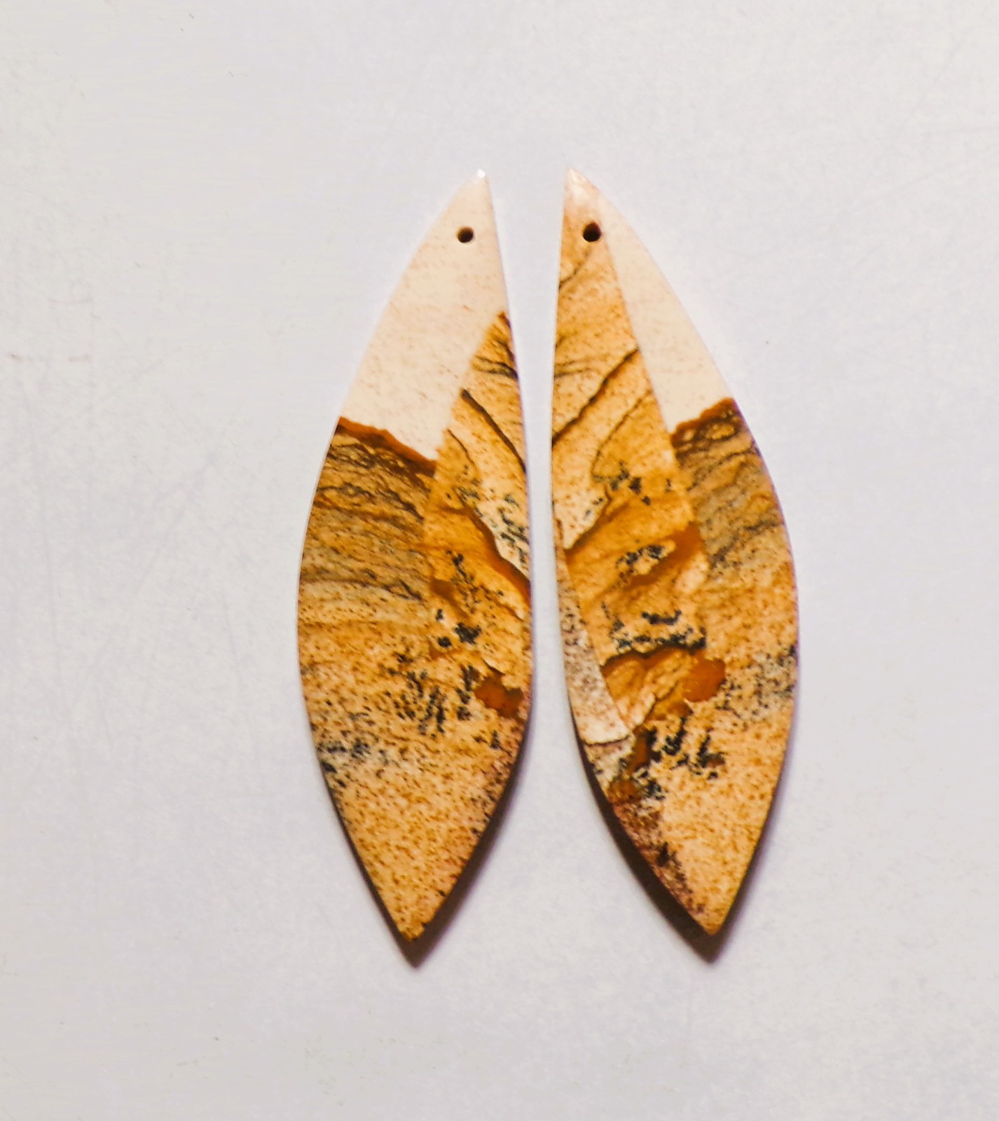 55.35 Cts Natural Picture Jasper Drilled Cabochon Match Pair Gemstone 55X17MM 54