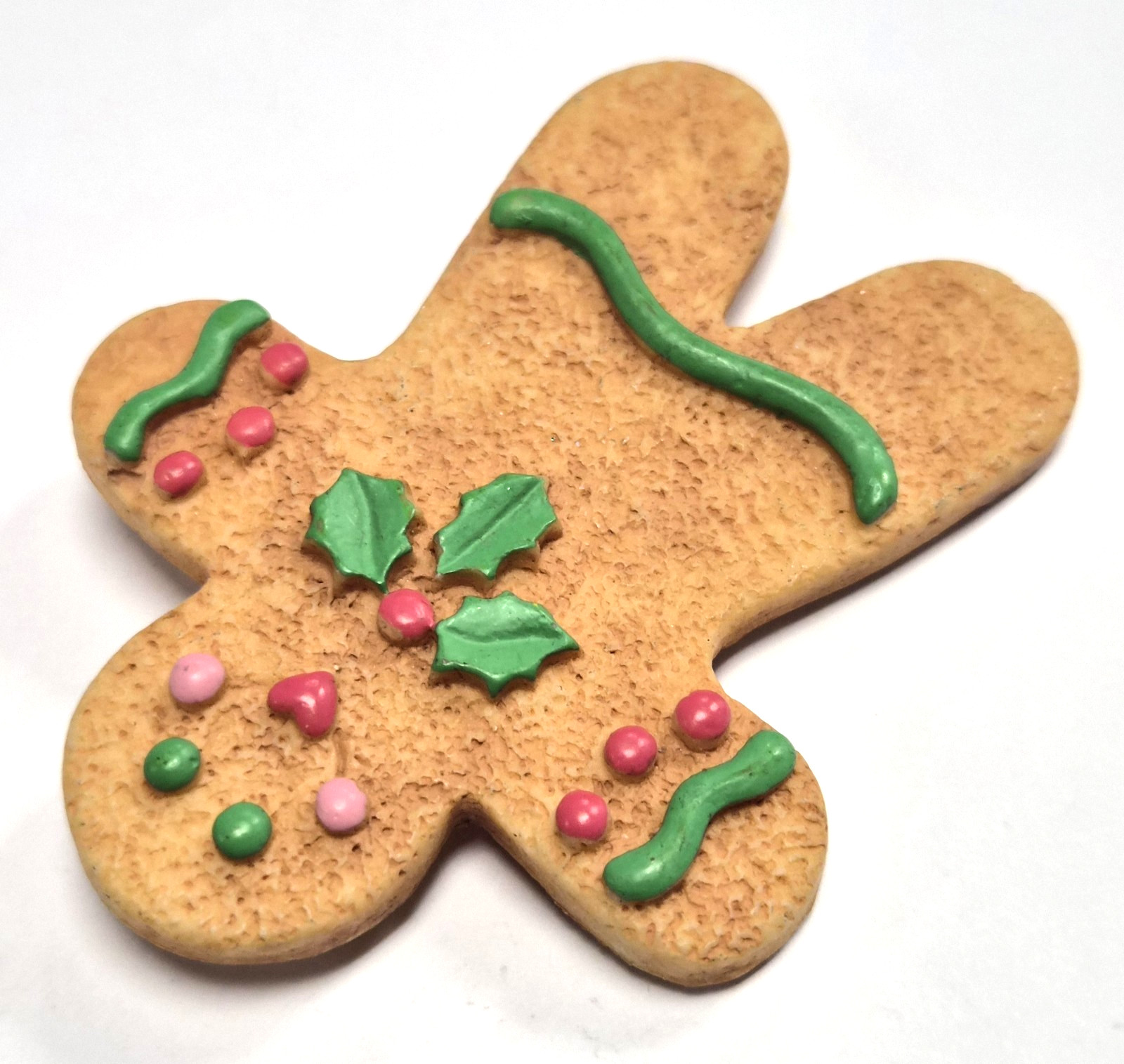 Estate Decorative Gingerbread Man Christmas Hand Painted Icing Pin / Brooch