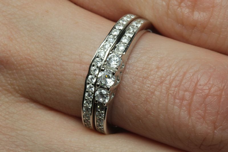 0.64 C STERLING SILVER 925 ROUND CZ CLASSIC ENGAGEMENT WEDDING RING SET 5.1gms~