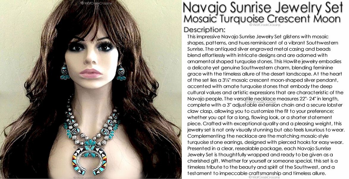 NAVAJO SUNRISE NECKLACE EARRINGS JEWELRY SET NAJA MOSAIC CRESCENT MOON FREE SHIP