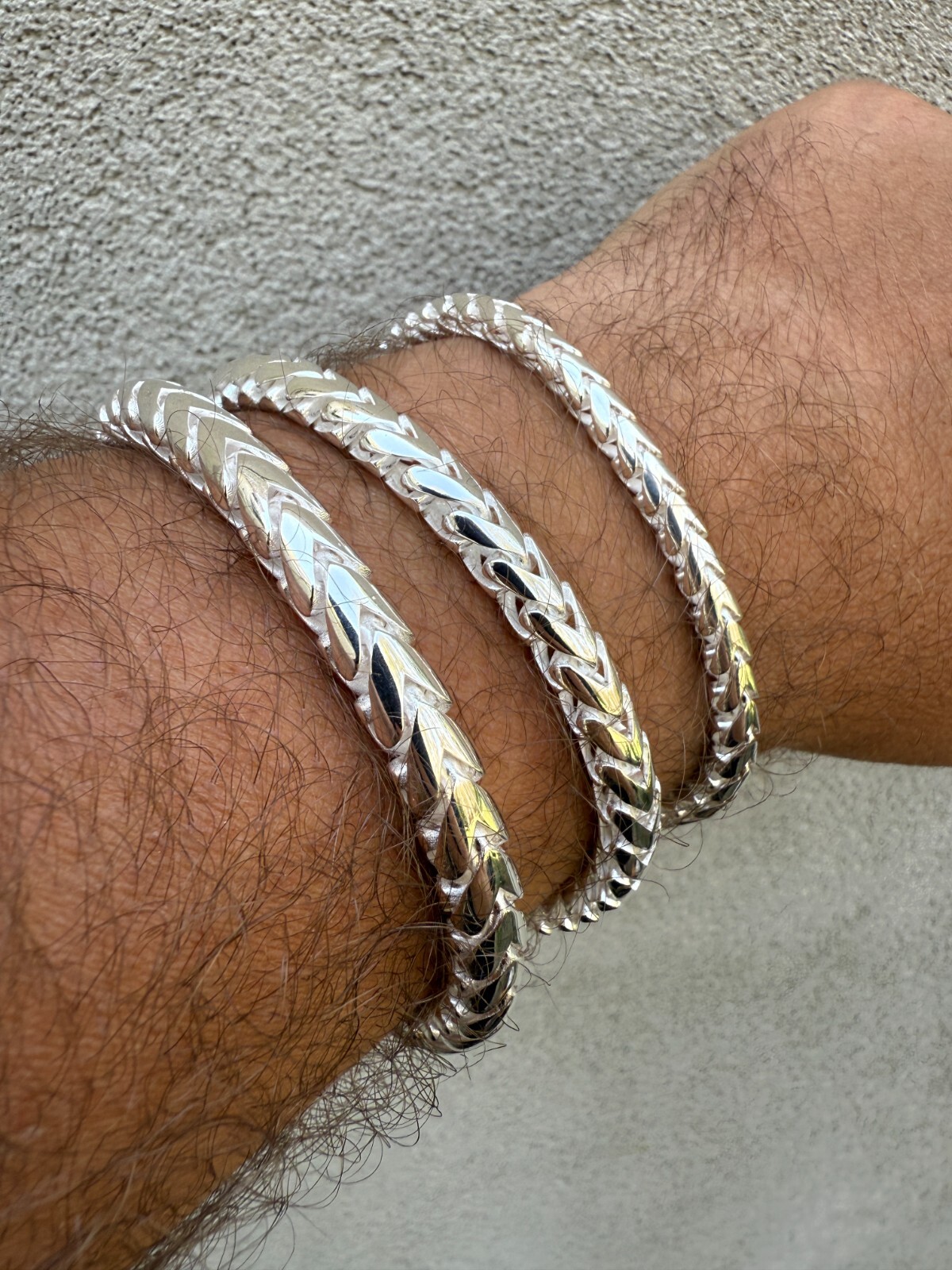 Real 925 Sterling Silver Round Franco Bracelet 5-7mm Handmade W. Box Clasp ITALY
