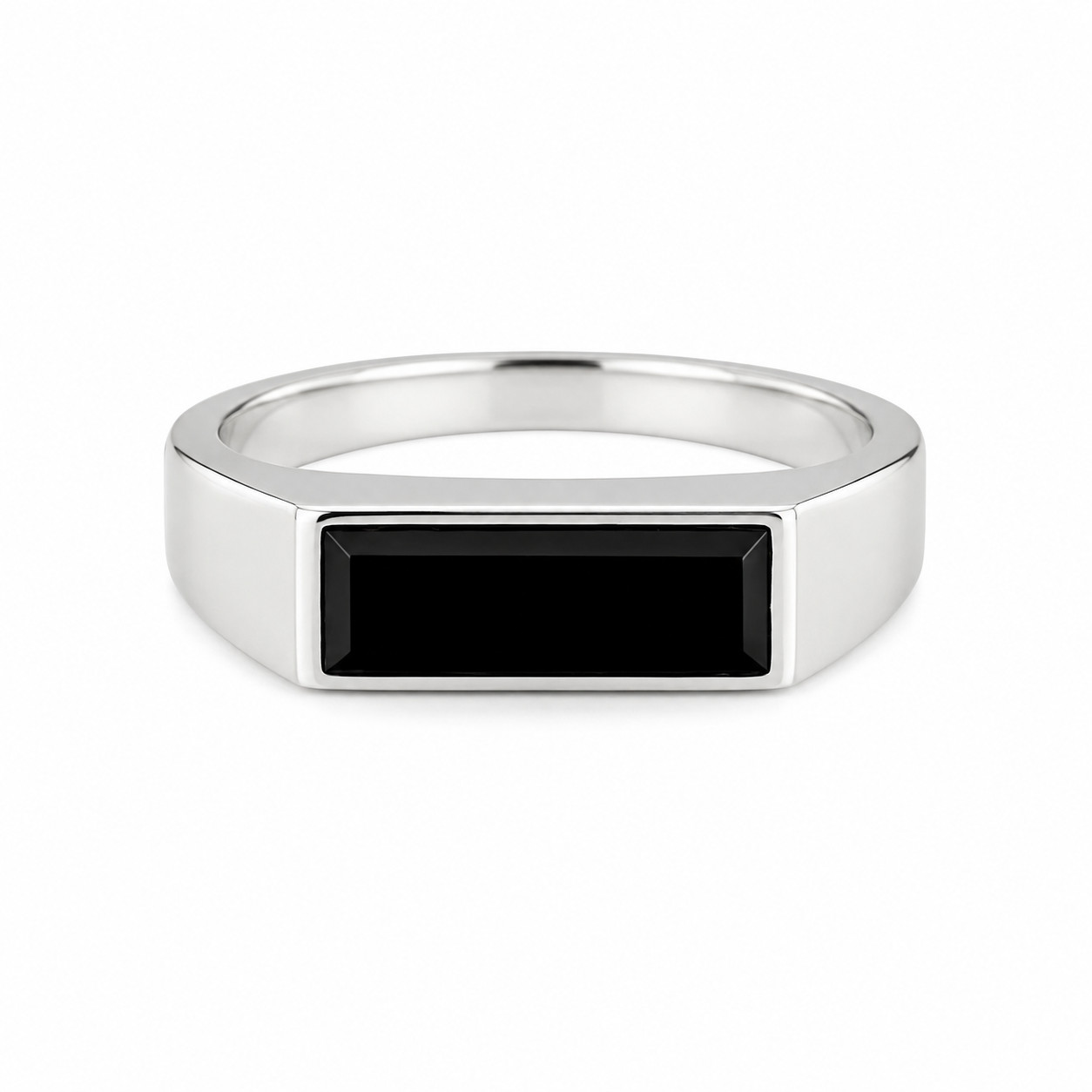 Natural Black Onyx Signet Ring Men Sterling Silver Handmade Gemstone Ring