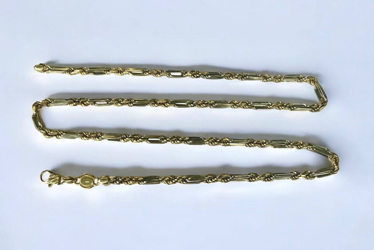14K Two Tone Gold Milano Figarope Chain Necklace Hollow 26″ 5mm 33.6g Mens Italy