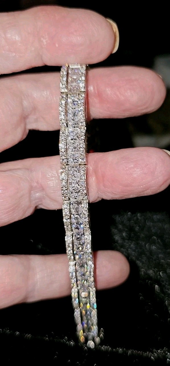 VICTORIA WEIK BRILLIANT MOISSANITE ROUND & EMERALD CUT, STERLING BRACELET 7.5″