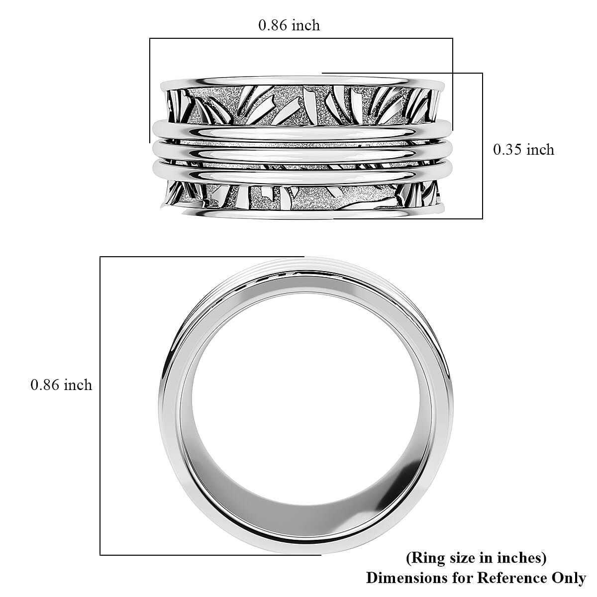 Band Ring in Platinum Over Sterling Silver Size 9.0 6.46 Grams