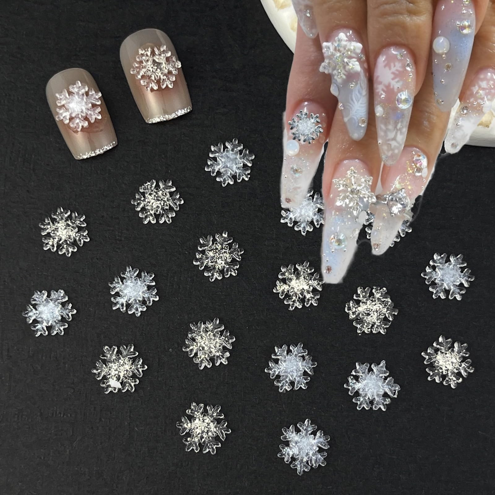 100pcs Snowflake Nail Art Decorations Christmas Iridescent Nail Art Charms Wh…