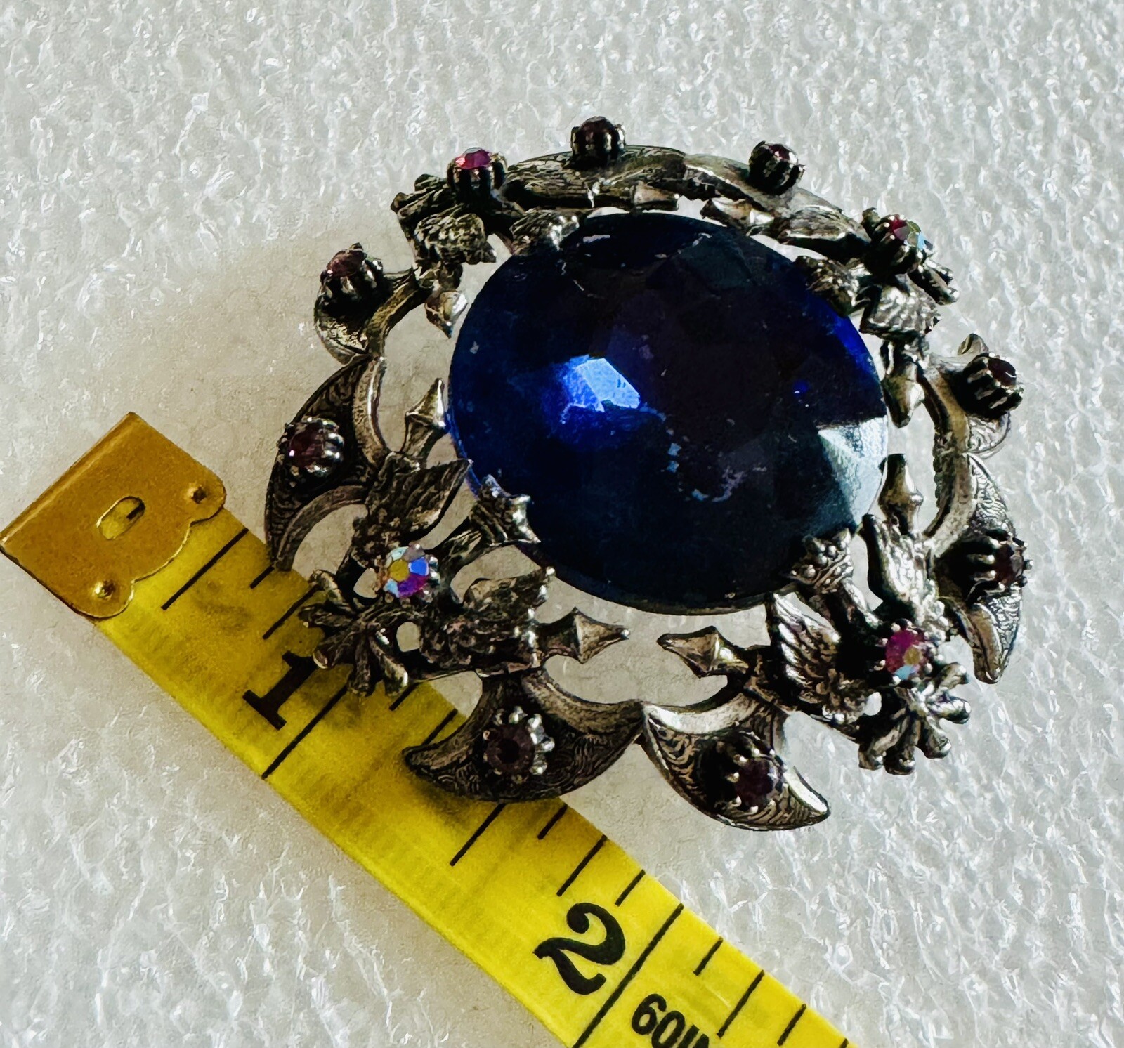 Stunning Vintage Florenza Crown Eagle Rhinestones Cabochon Brooch Pin 1960’s