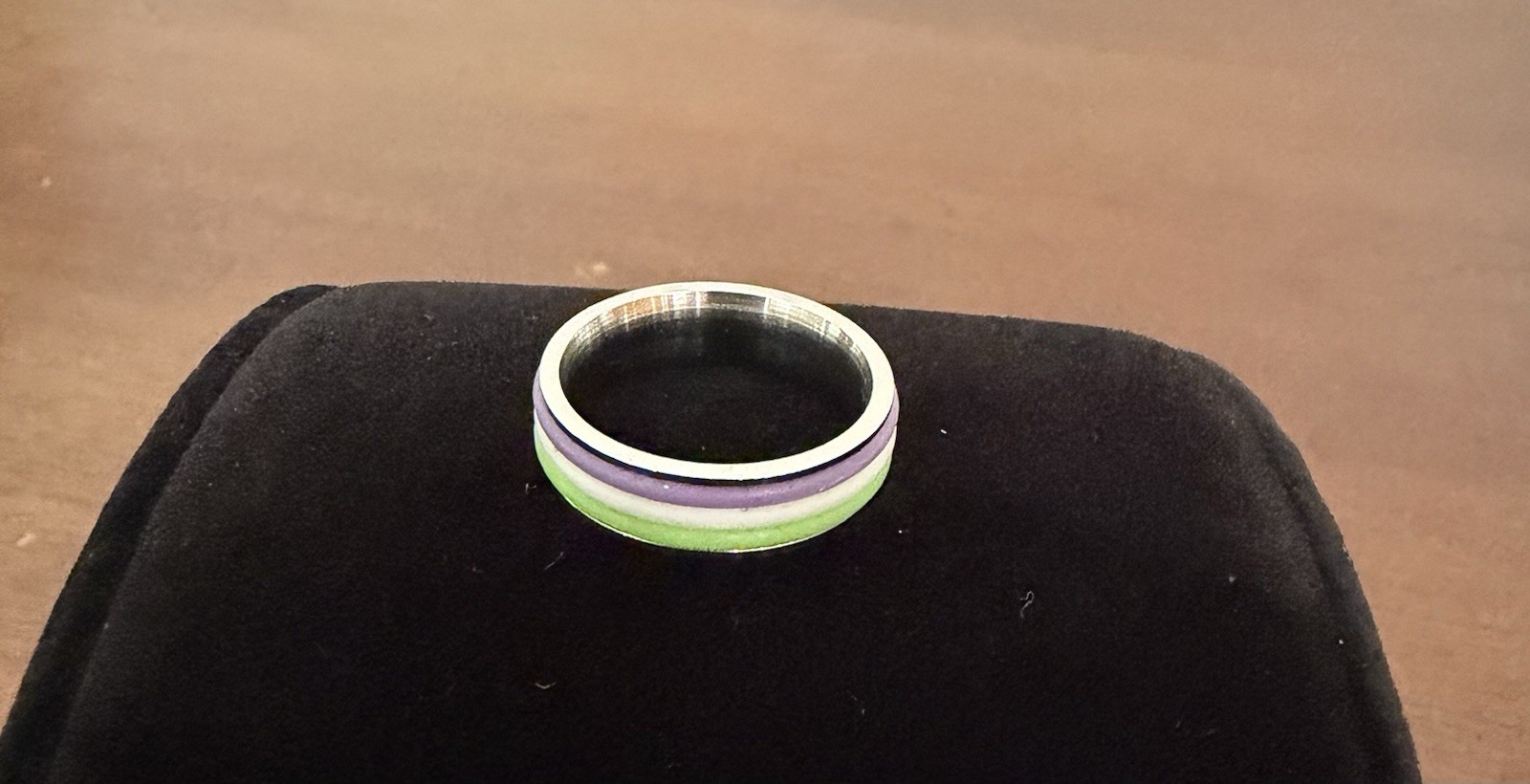 Stainless Steel Ring With Lavender, White, & Lime Green Silicone Incerts Size 8