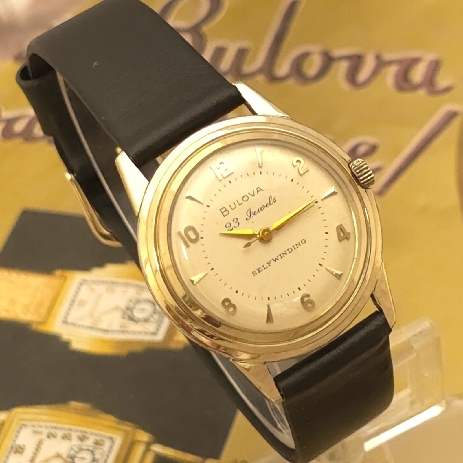 TW7 23j SHARP 1956 UFO BULOVA FLYING SAUCER SELF WIND 14k GOLD FILLED SS RUNS A+