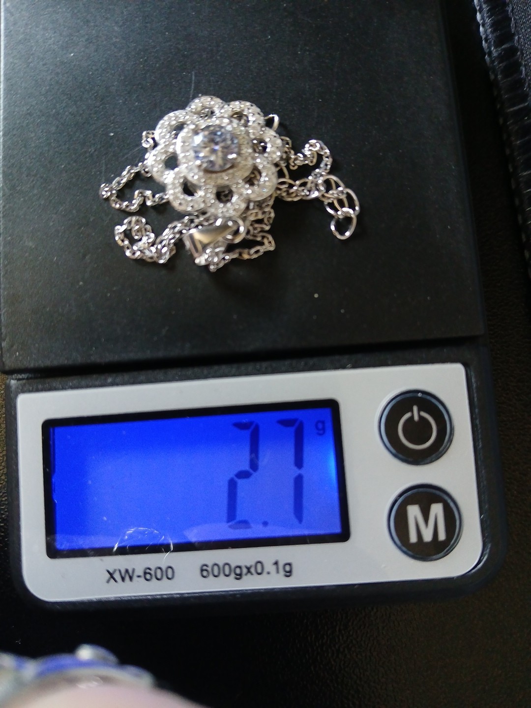 Moissanite Flower Shaped Pendant .8ct, 15-17″, Rhodium Platinum Over Sterling