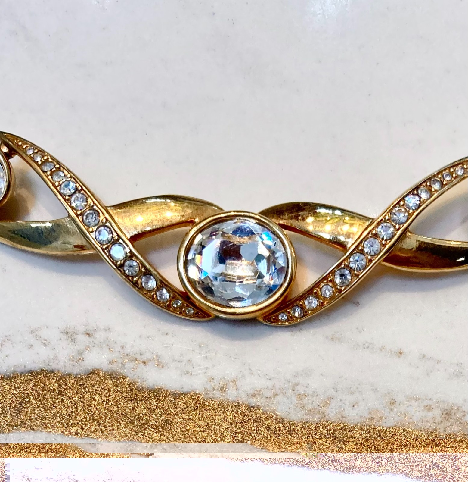 Vintage SAL Necklace Swarovski Crystals 15 Inch Gold Tone Signed 3+ Great Stones