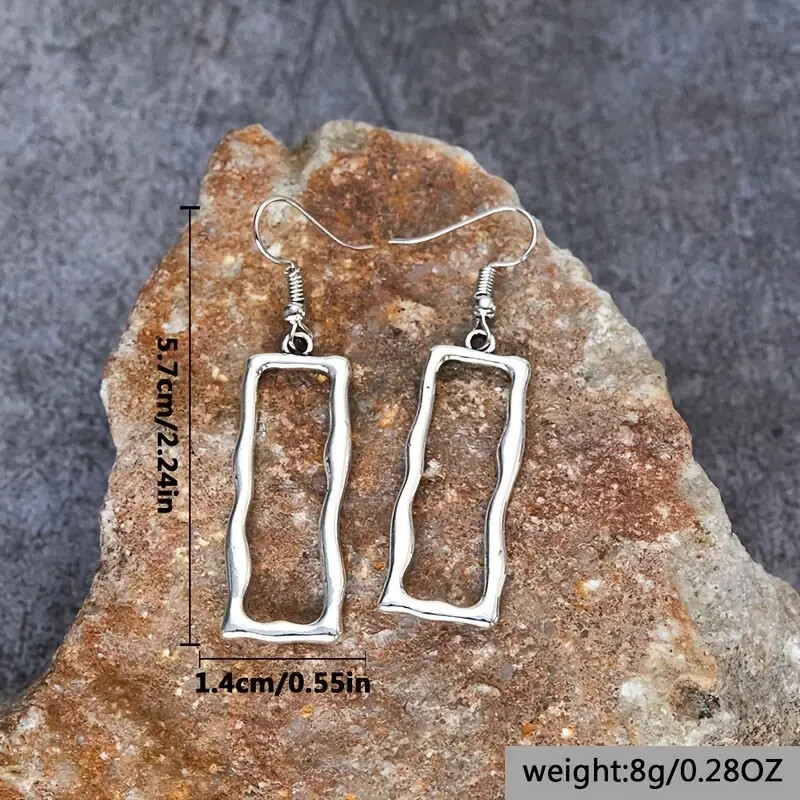 Elegant 925 Sterling Silver Fashion Charms Rectangle Dangle Drop Hook Earrings