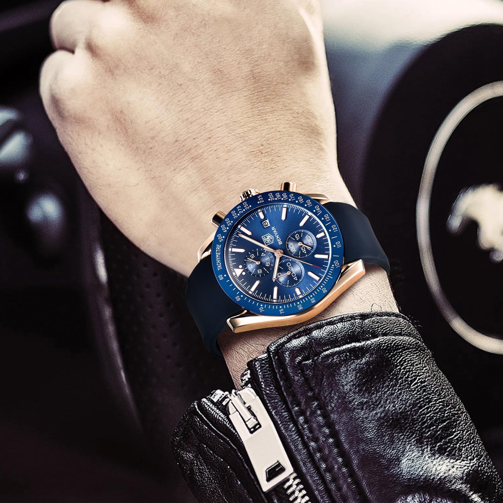 Classic Fashion Quartz Chronograph Watch Casual Sport 30M Waterproof Leather …