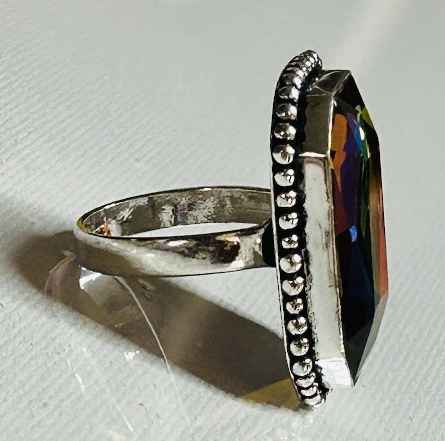 58604. Size 7.75 Mystic Topaz Gemstone Handmade 925 Silver Ring