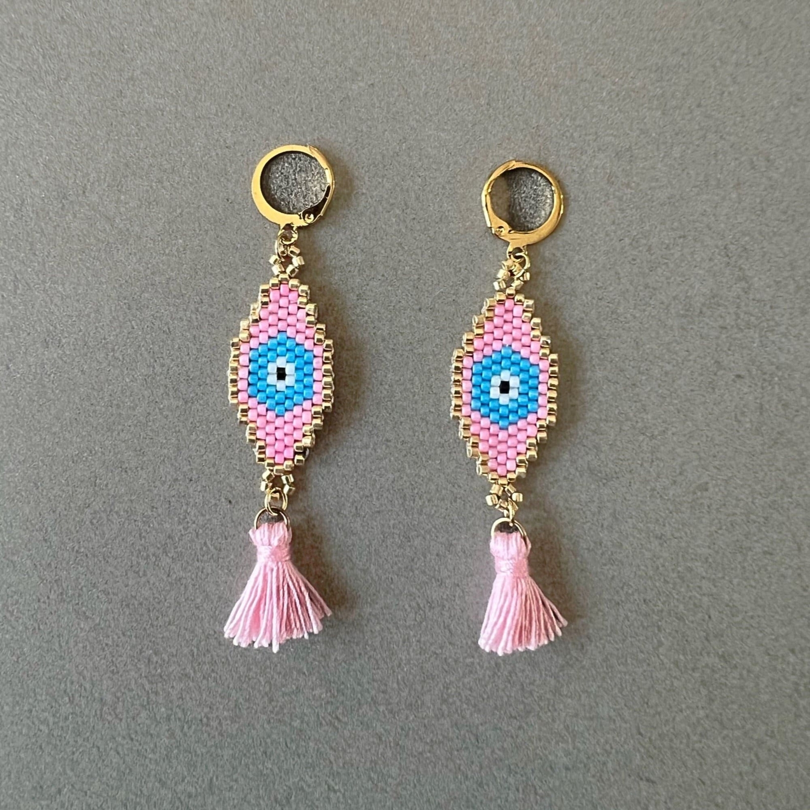 Pink Beaded Earrings for Women Eye Earrings Miyuki Earrings Seed Bead Earrings