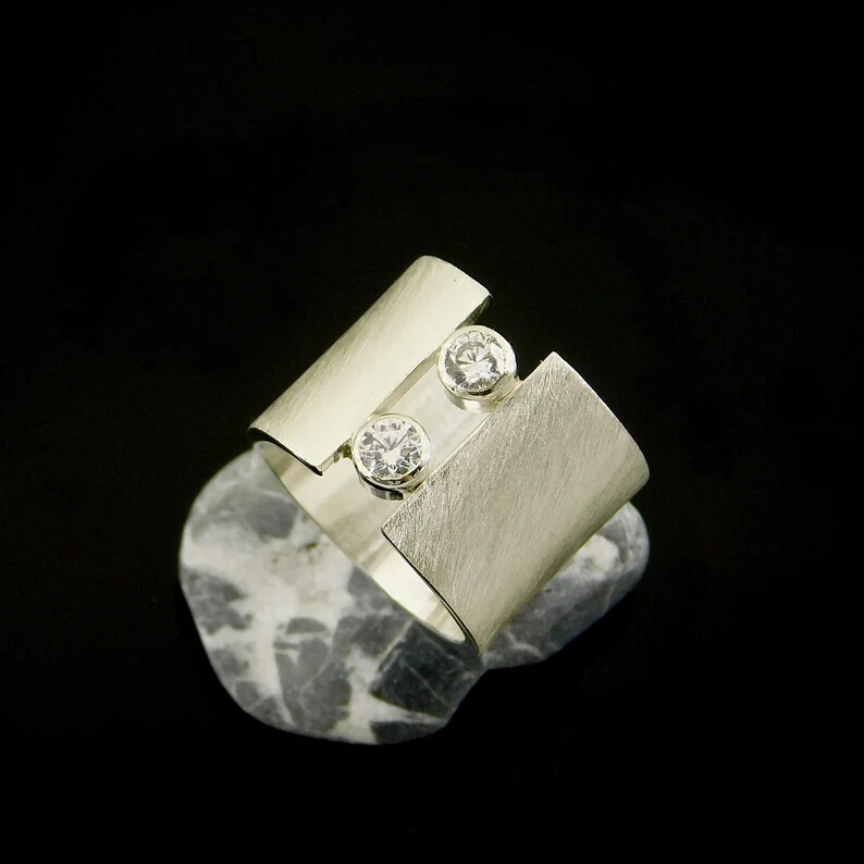 Crystal 925 Sterling Silver Wide Band& Statement Ring Handmade Ring All size