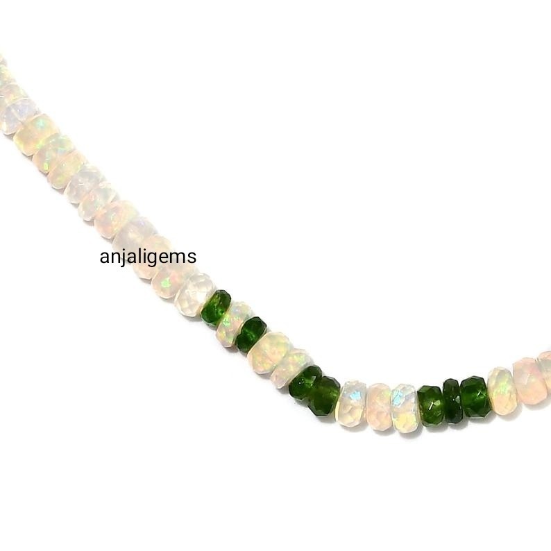 AA+ Natural Ethiopian Opal And Emerald Gemstone Beads Necklace With 925 Silver A