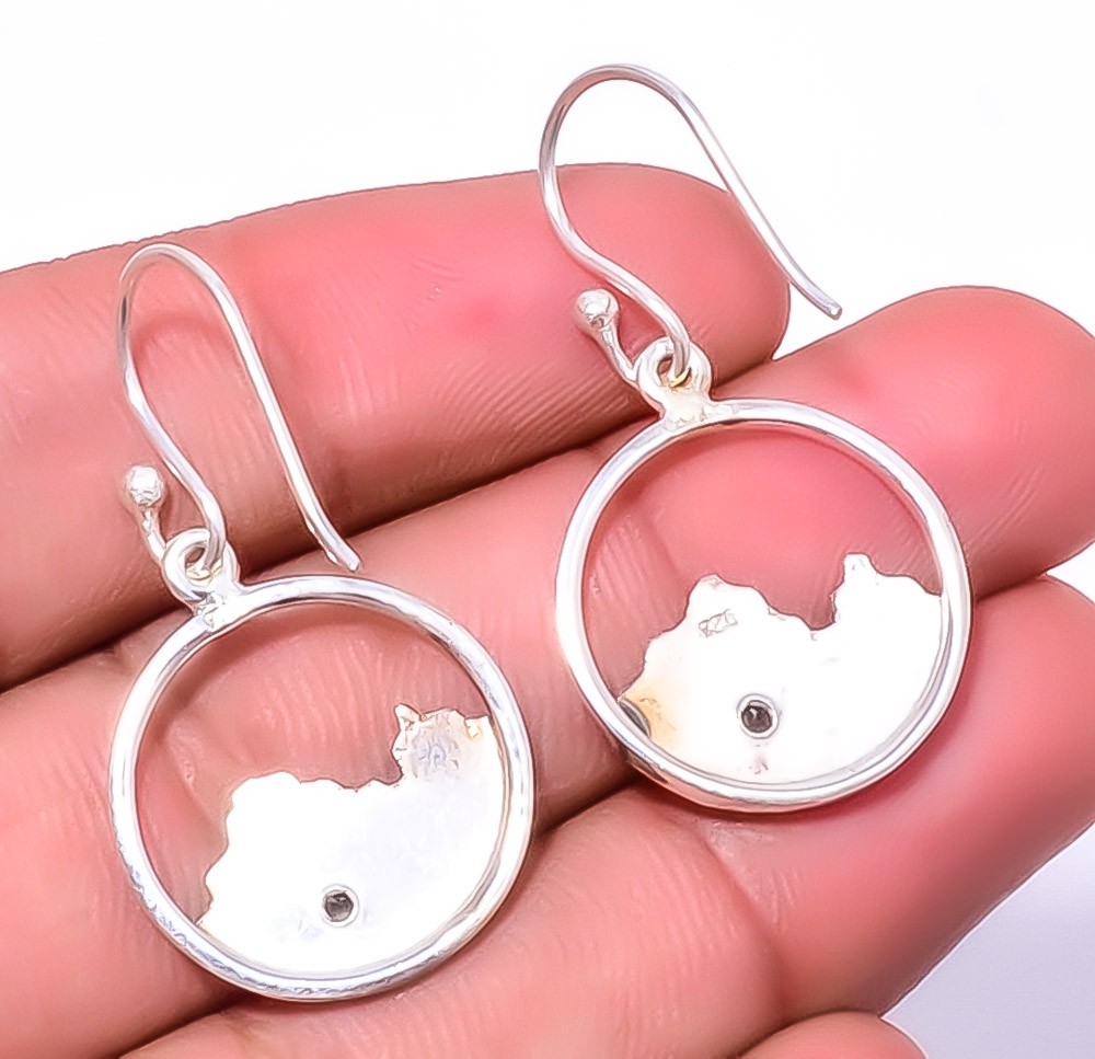 White Topaz Sand Paper Textured 925 Sterling Silver Earring 1.56″ T8