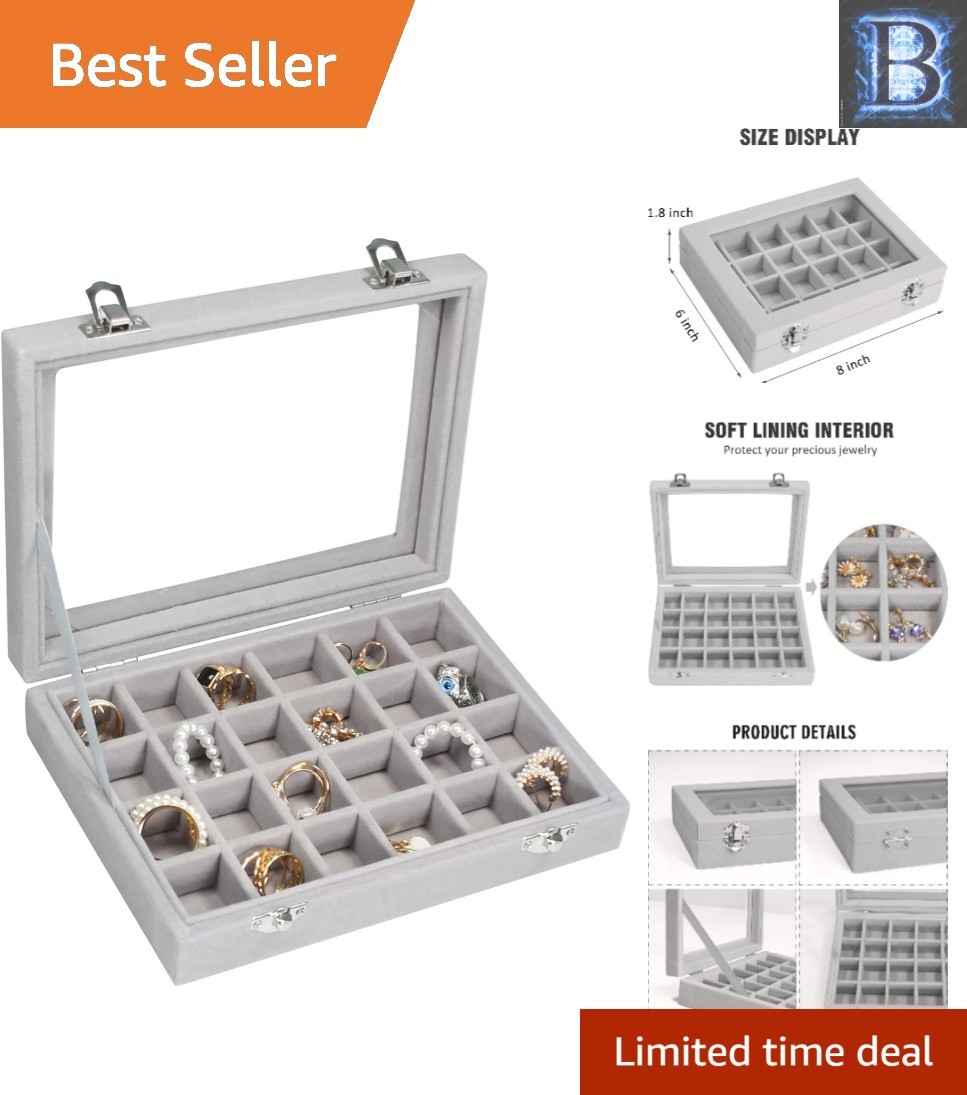 Chic 24-Grid Jewelry Organizer with Removable Partitions – Travel-Friendly