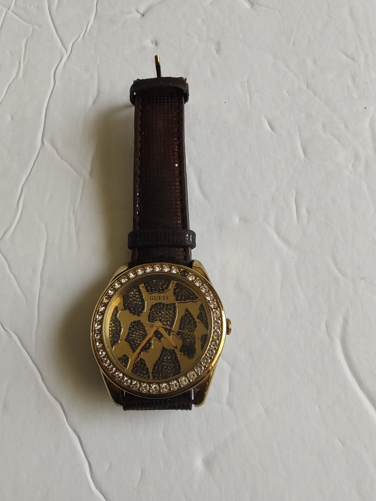 Guess Crystal Watch Gold tone Leather Strap Girls Female watch