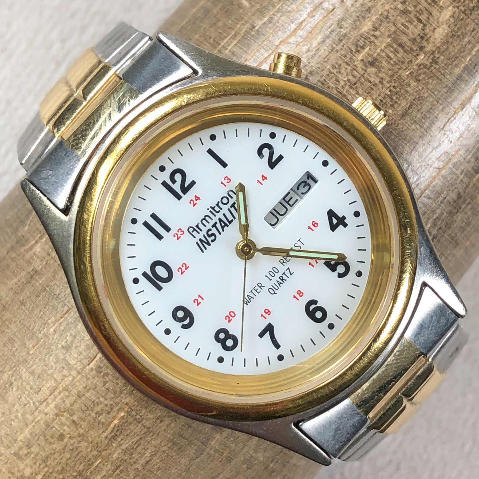 Armitron Instalite Men 20/1013 Dress Two Tone Expansion Quartz 37mm Watch 6 3/4″