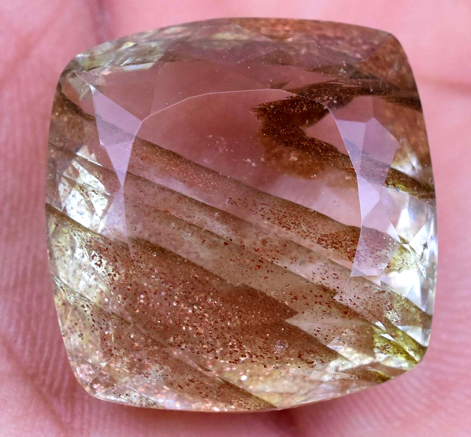 Natural Rutile & Sunstone 34.05 Ct AGL Certified Rare found Two in One Gemstone
