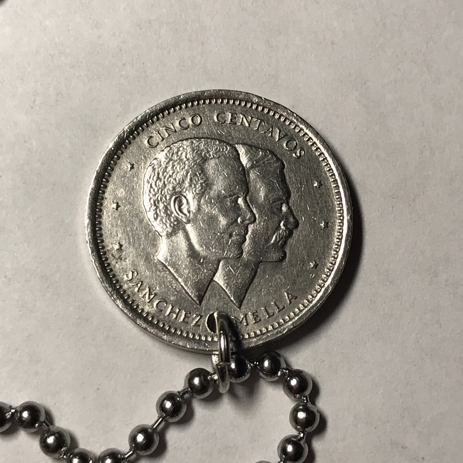 1987 Dominican Republic 5 Cinco Centavos COIN PENDANT on Chain Santo Domingo