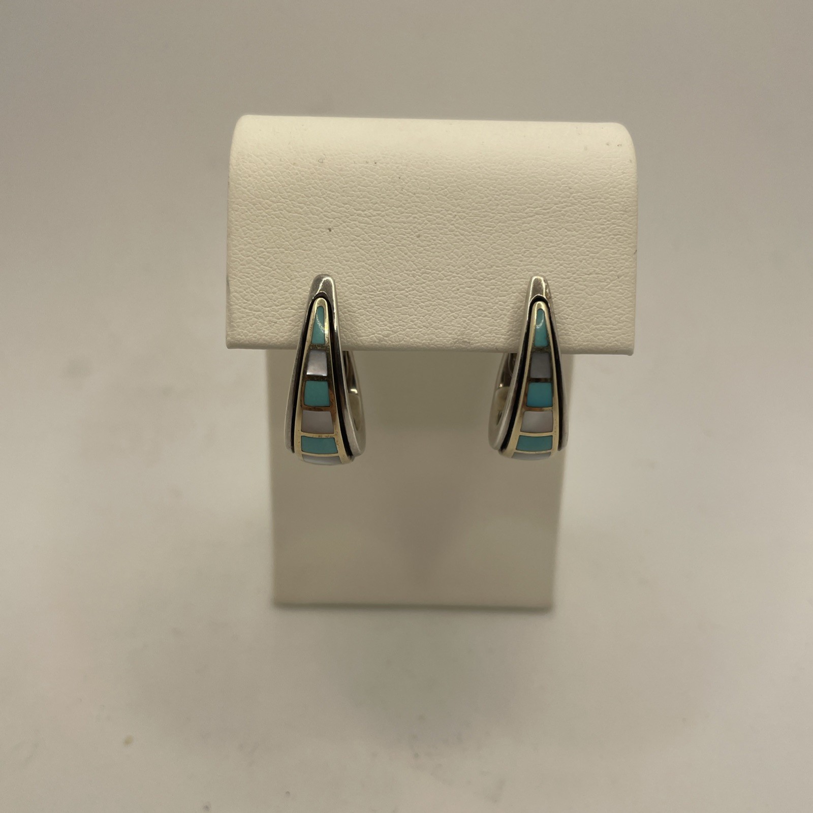 Asch Grossbardt Sterling Silver, 18K Gold Inlaid Gemstone Earrings 15.7g