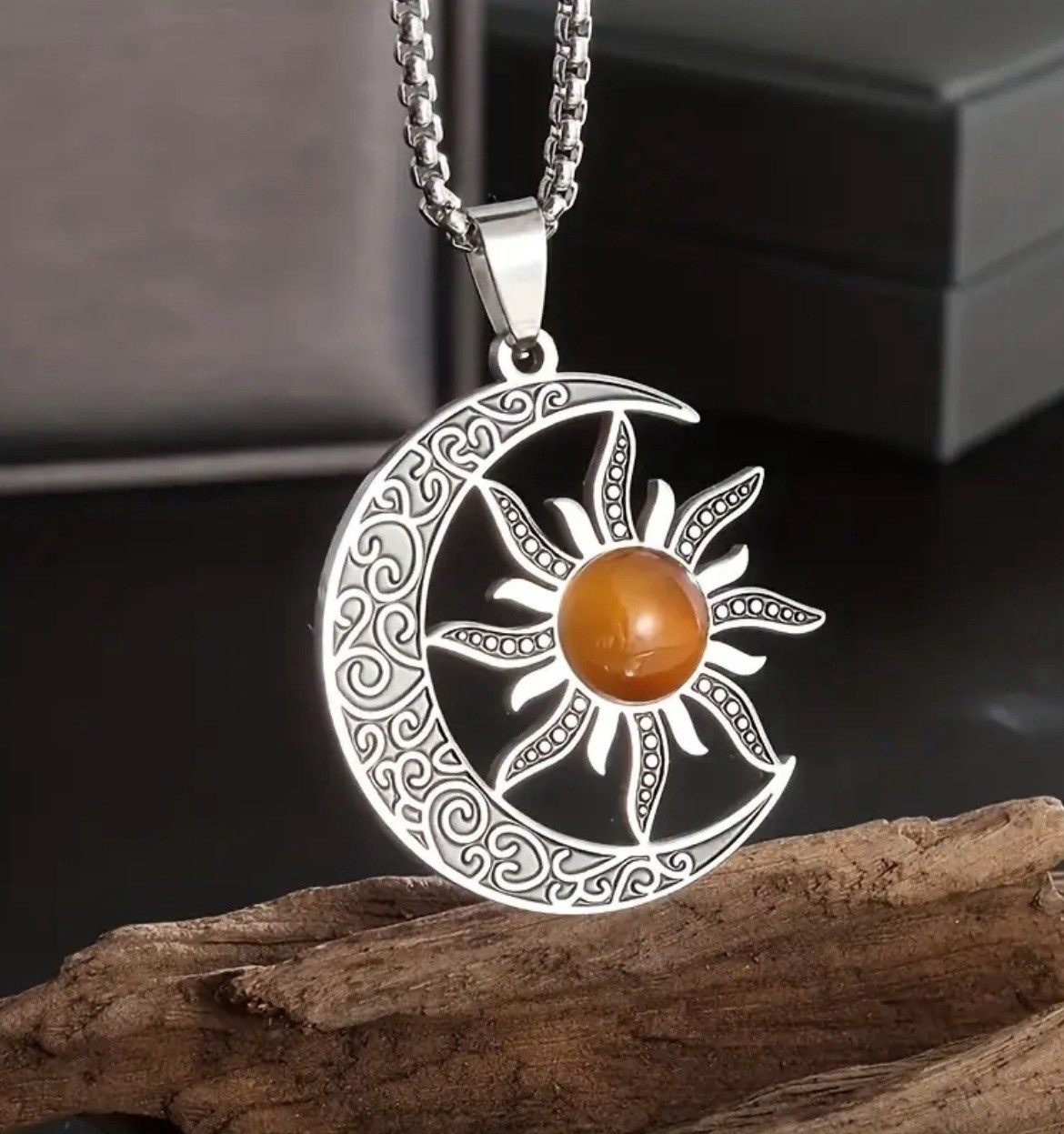 Moon And Sunflower Necklace 304L Stainless Steel Bohemian Rock Rebel Fashion