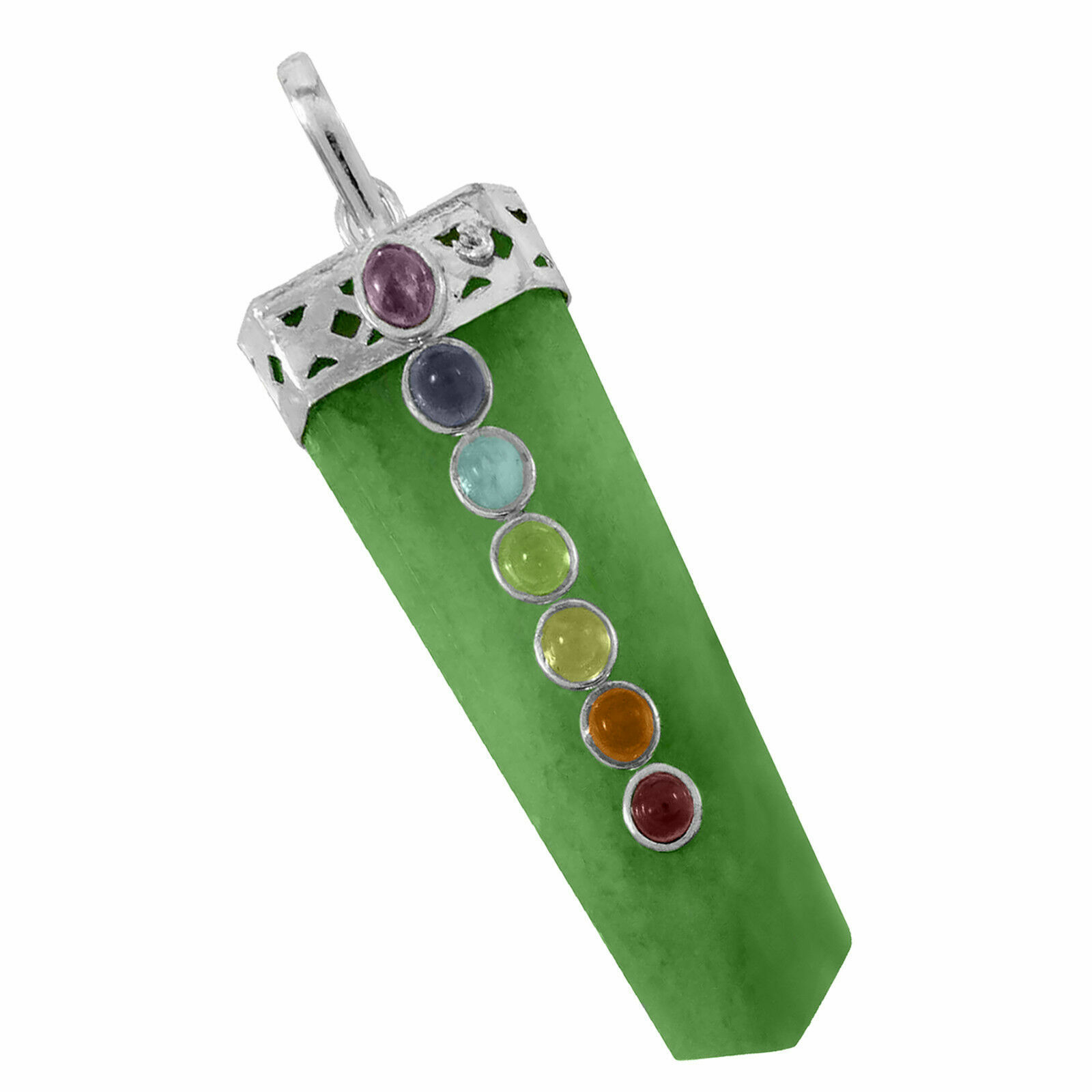 CHARGED Green Jade Crystal 7 Chakra Pendant Necklace HANDMADE Heal Stone Reiki
