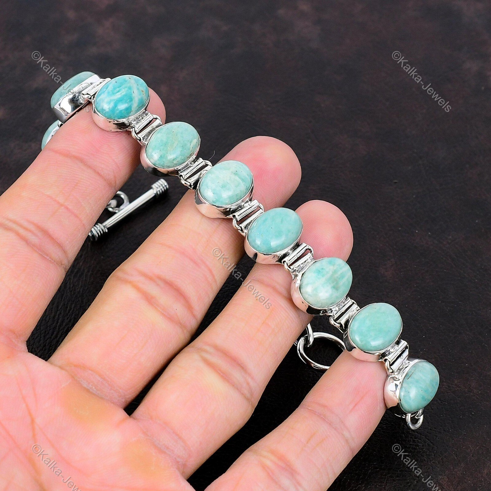 Gift For Women Chain Adjustable Bracelet 925 Silver Natural Amazonite Gemstone