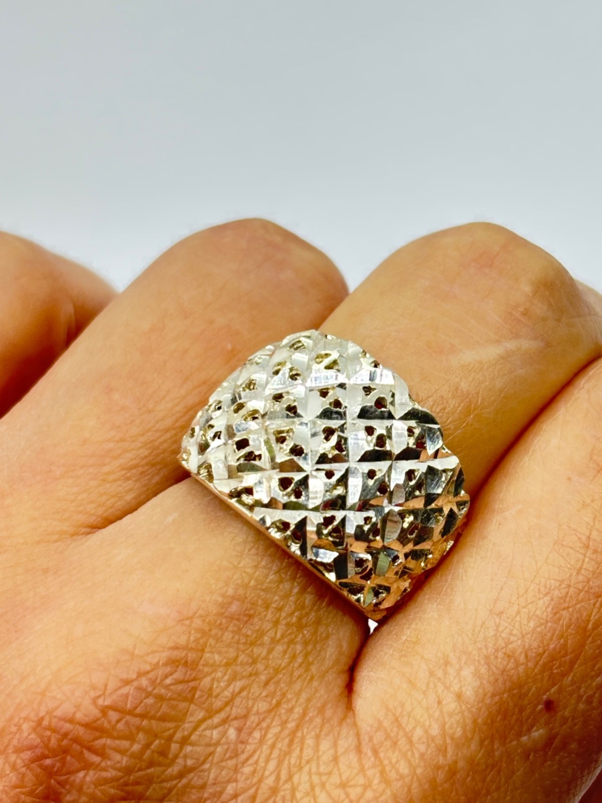Italian Chunky Sterling Silver Textured Wide Band Ring – Size P1/2 (US 8) 7 gr