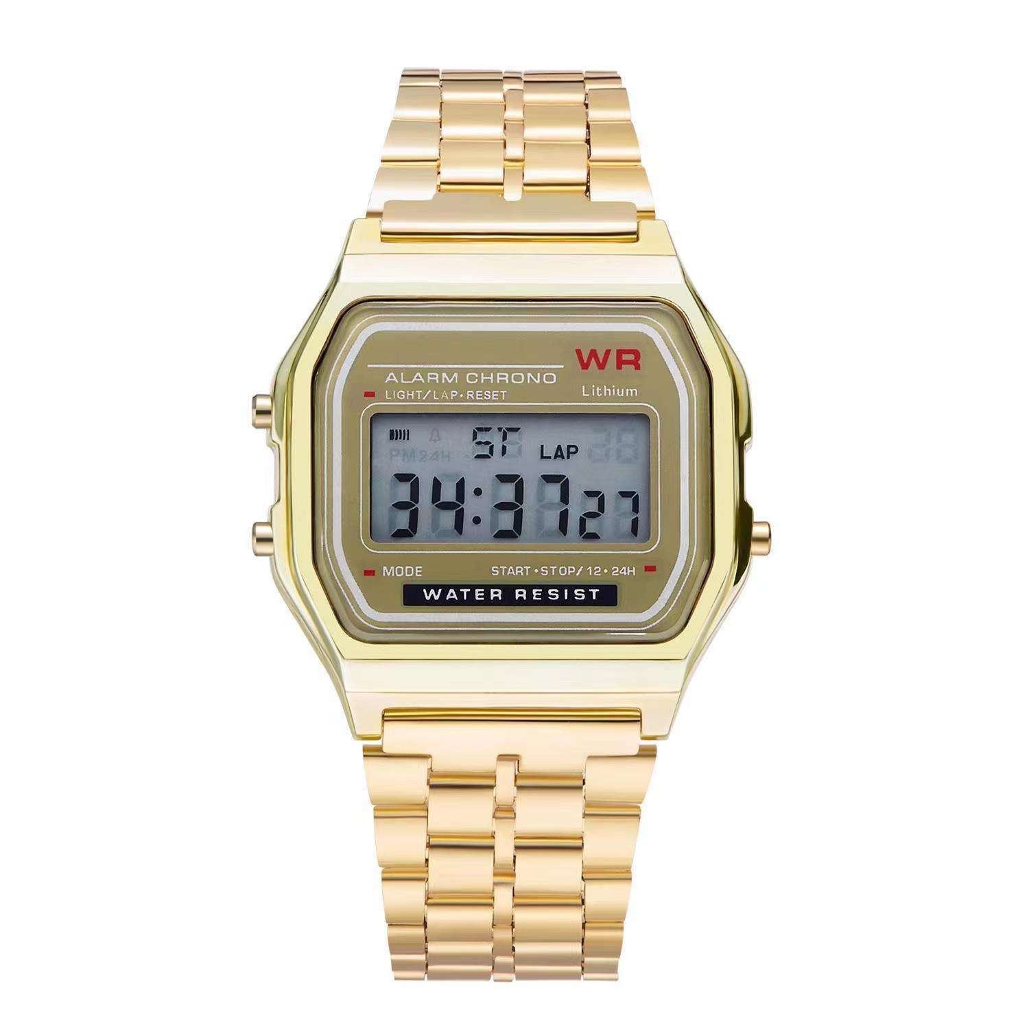 CLASSIC DIGITAL RETRO WATCH F-91W STYLE SPORT ALARM GOLD SILVER BLACK GIFT