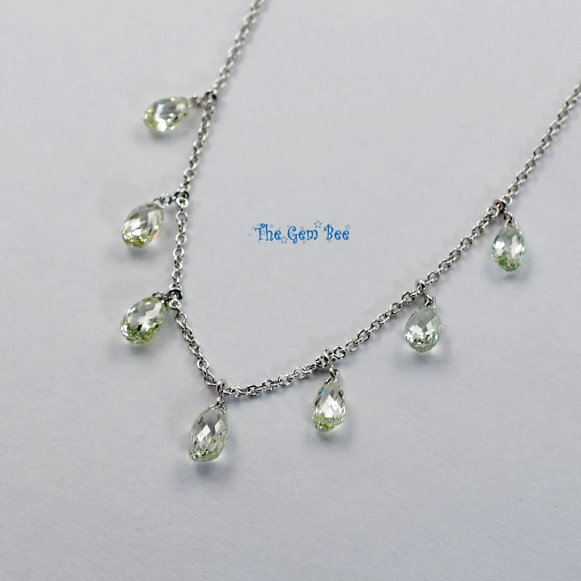 3.17CT Fancy Green Diamond Briolette Bead 18k White Gold Adjustable Necklace 18″