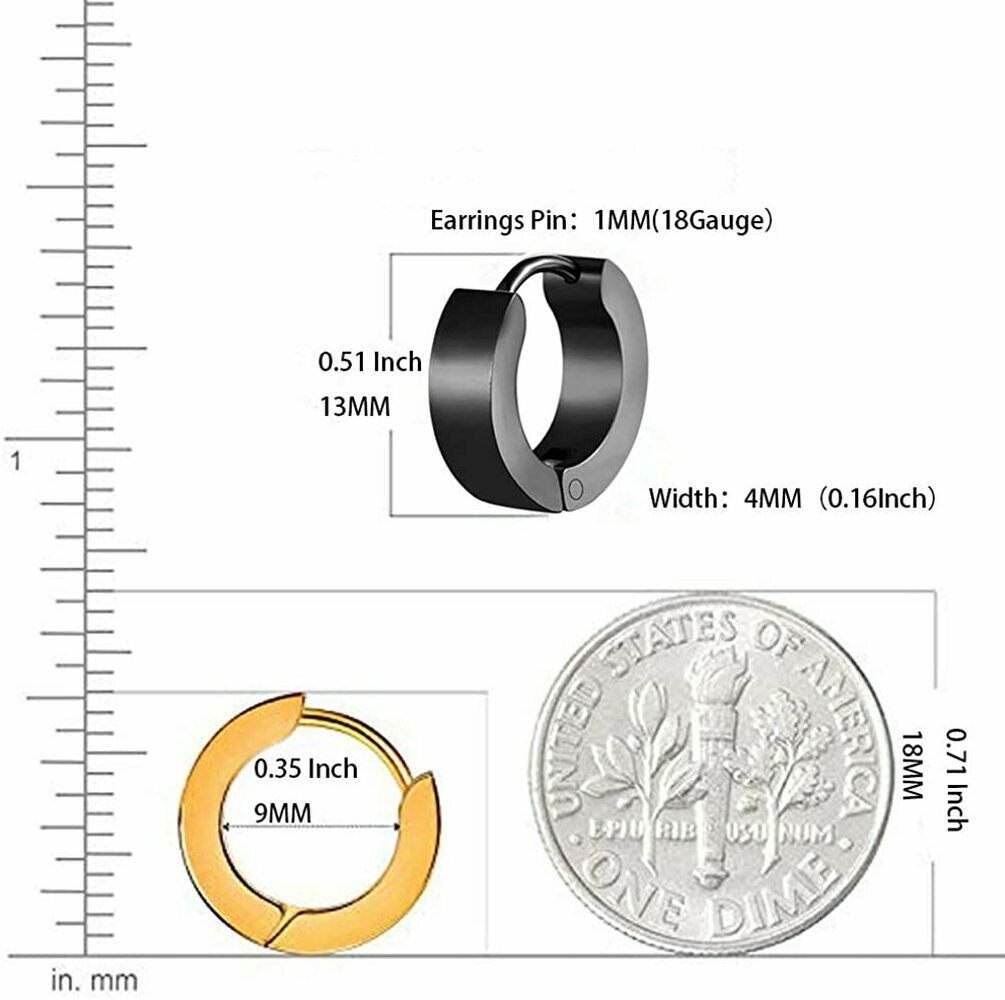 2Pcs 4mm Women Men Stainless Steel Round Small Hinged Hoop Huggie Ear Earrings