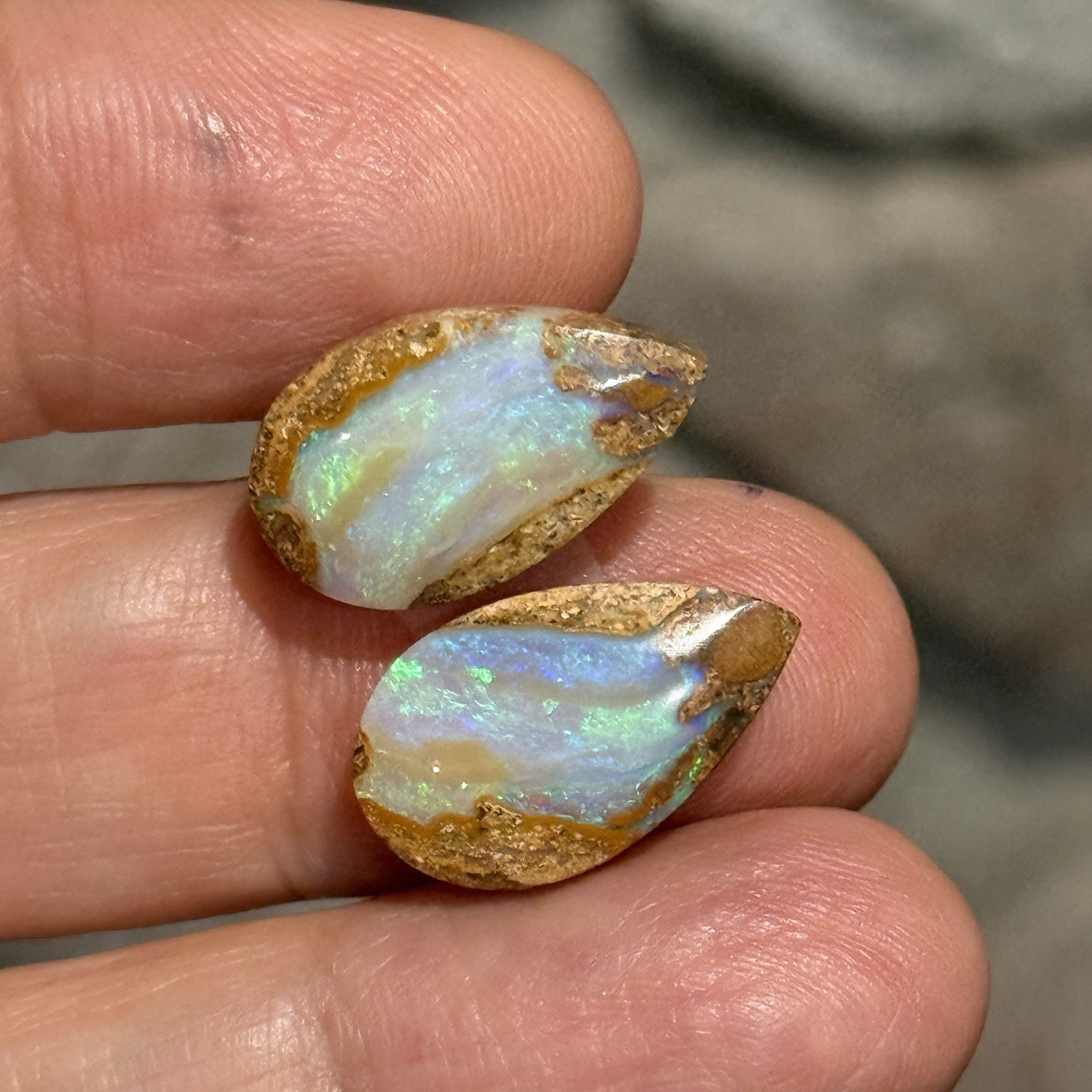 12.2ct 18×10.6×5.3mm Rare Pair Crystal Pipe Australian Boulder Opal Cabochon Gem