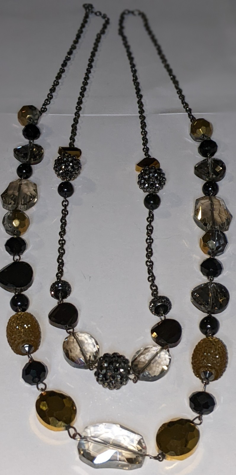 Women Necklace 2 Strand Black Gray Yellow Beads Stone Costume Jewelry Statement