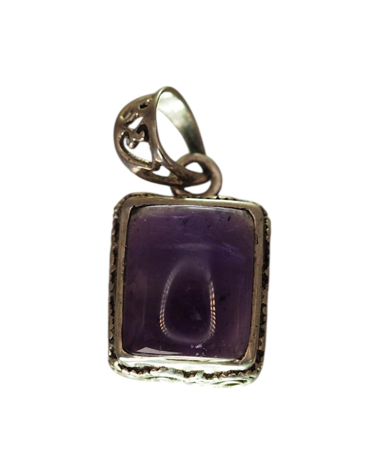 Sterling Silver Rectangular Amethyst Openwork Pendant