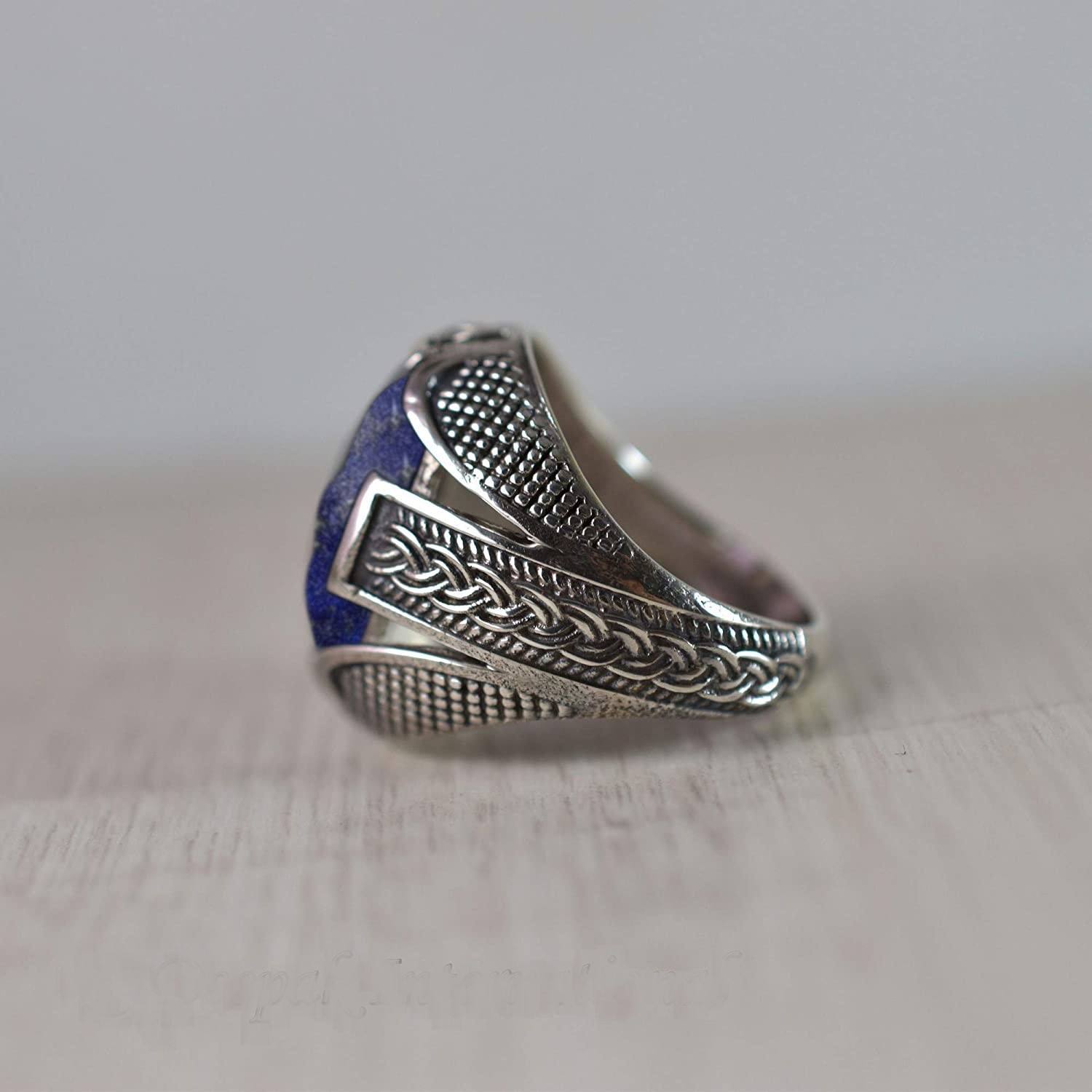 Solid 925 Sterling Silver Natural Blue Lapis Lazuli Gemstone Men’s Unisex Ring