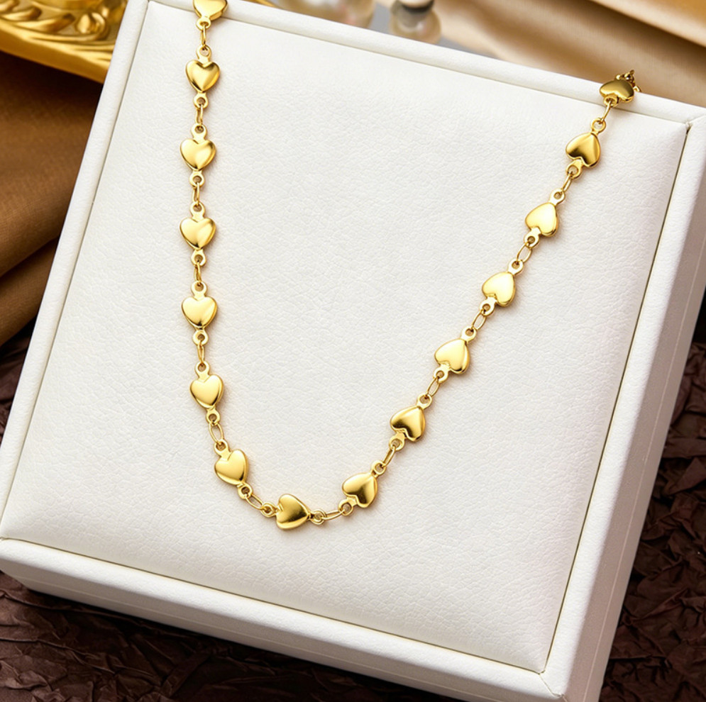 Women Gold Stainless Steel Heart Pendant Lobster Chain Necklace Choker Gift AG