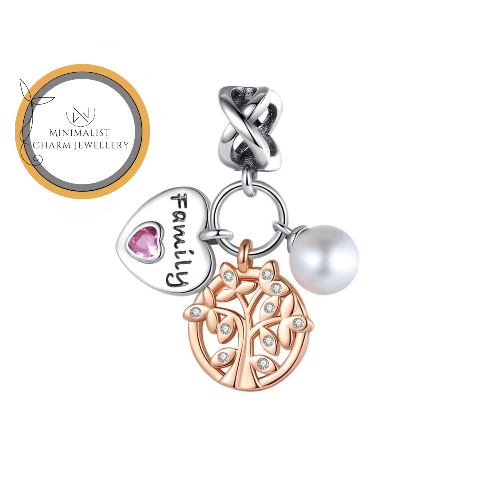 Family Tree Heart Charm For Bracelet, Family Charm, Heart Charm