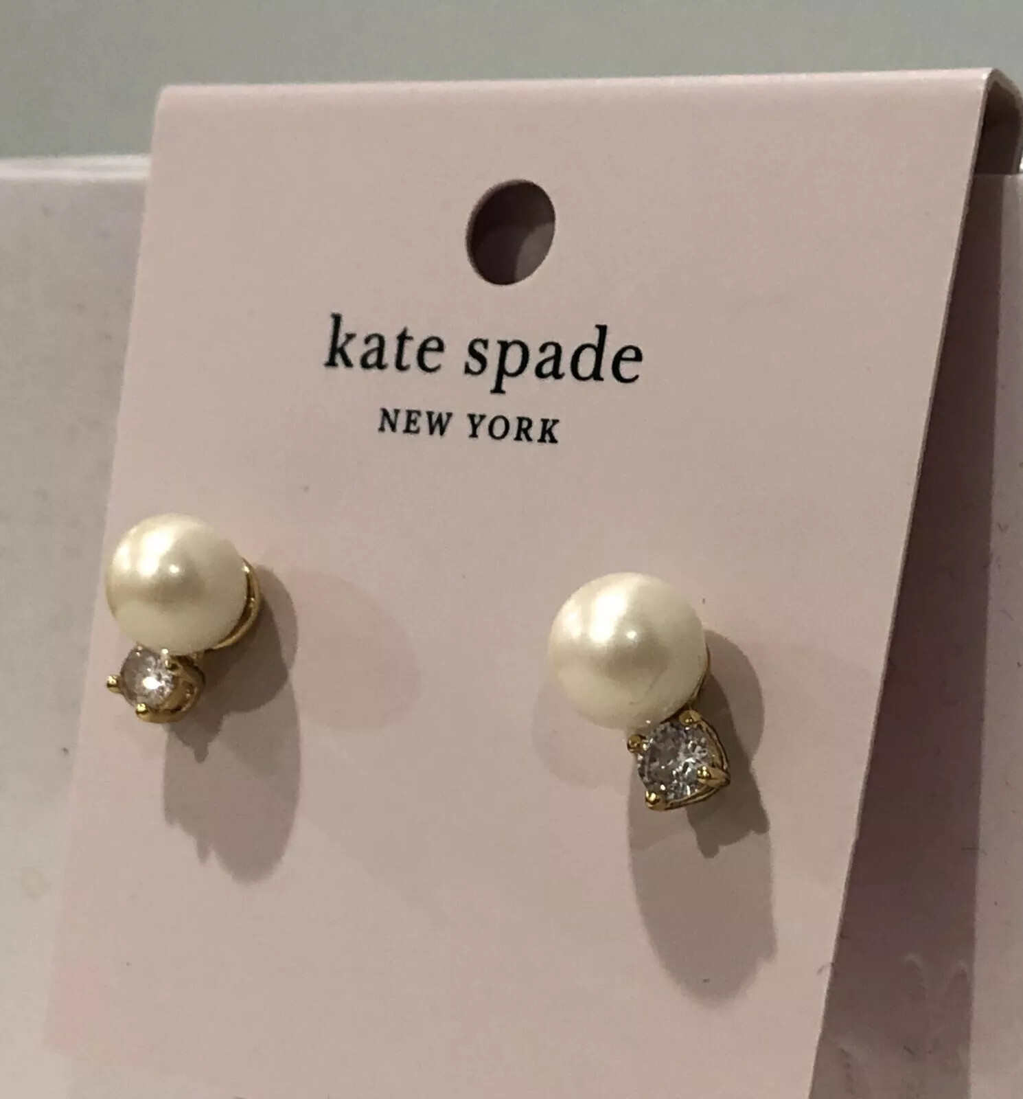 New KATE SPADE Pearls of Wisdom Studs Pearl and Chrystal Gold Plated w/ Dust Bag