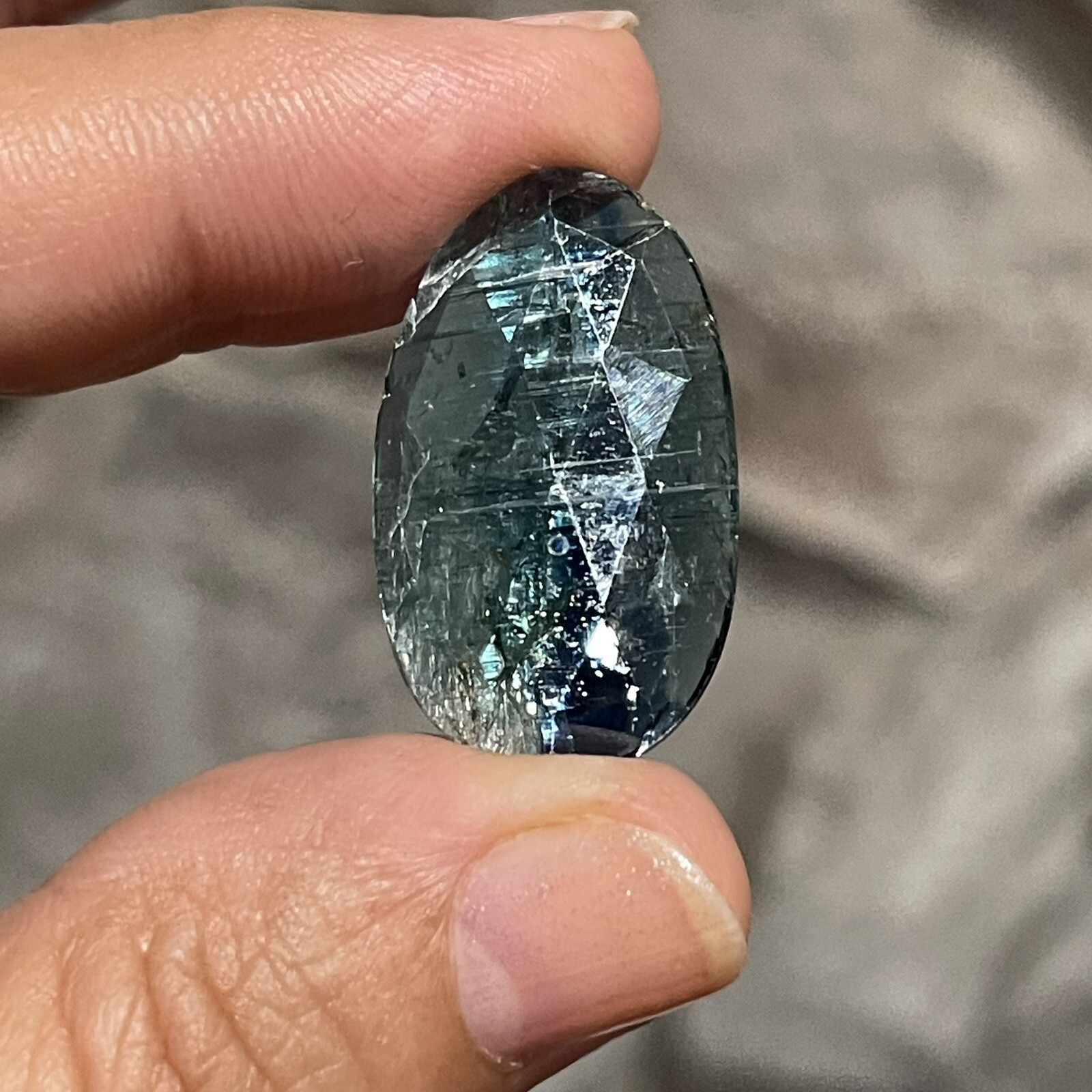 17.35ct 28×16.6×3.7mm Extra Shiny Large Teal Blue Rose Cut Kyanite Cabochon Gem